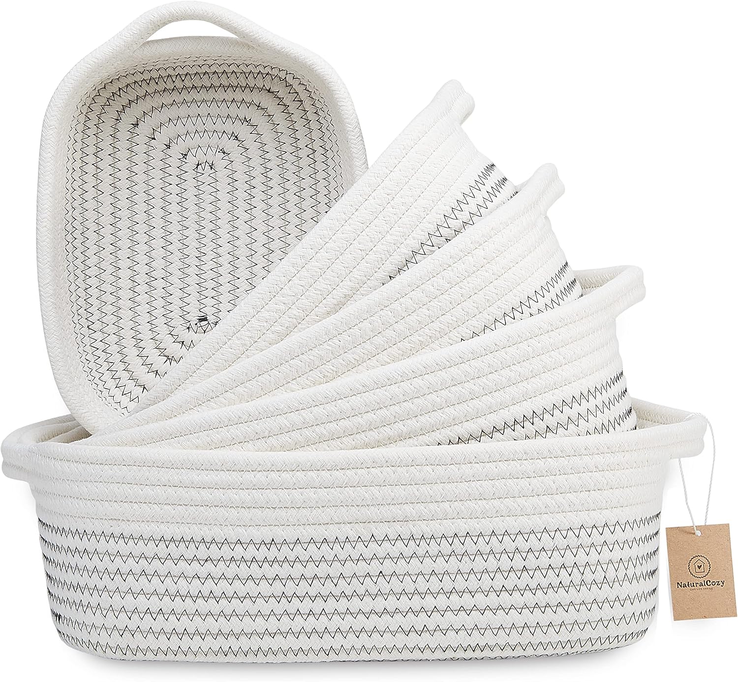 Boho Beige Woven Basket — Black Stitching