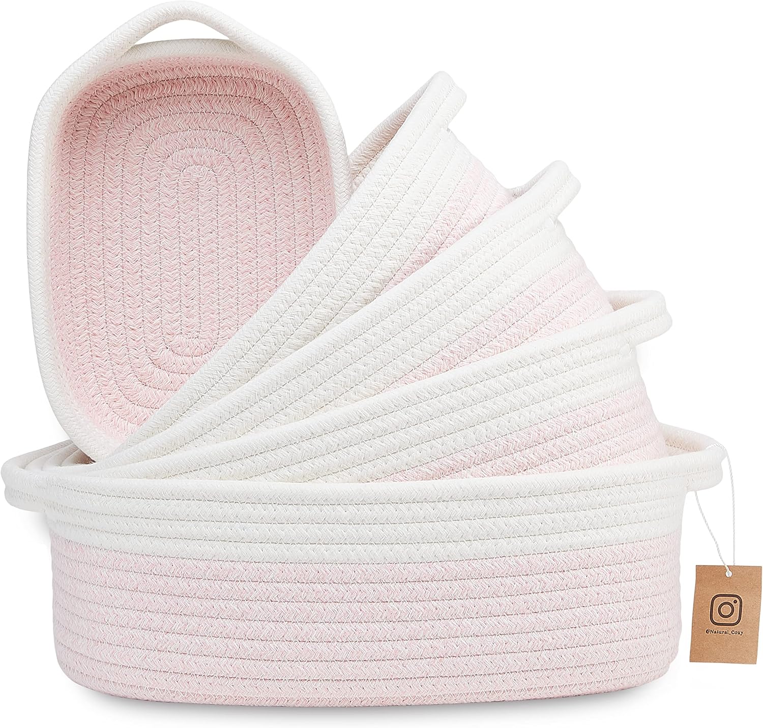 Boho Beige Woven Basket — Off White & Mixed Pink