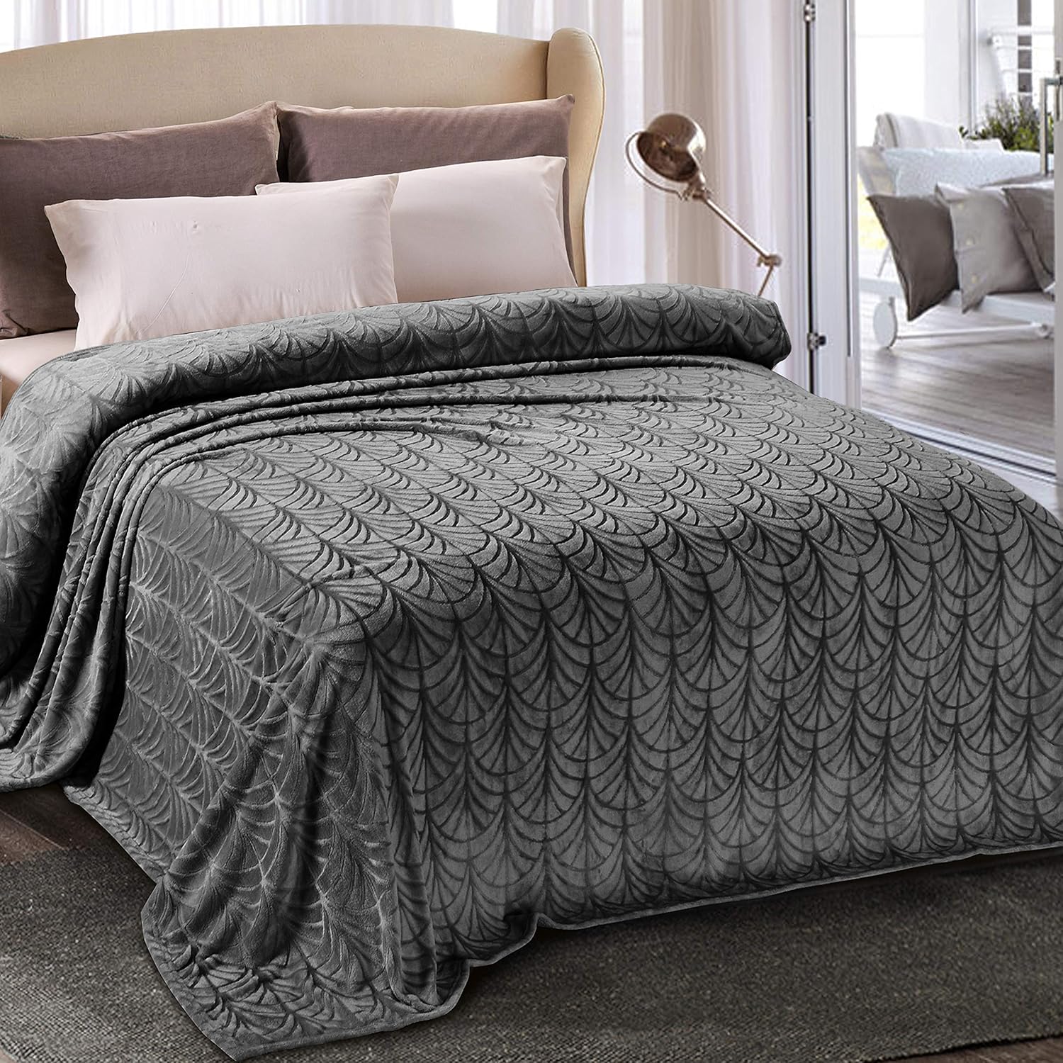 Velvet Luxe Beige Throw Pillow — 50" — Dark Grey