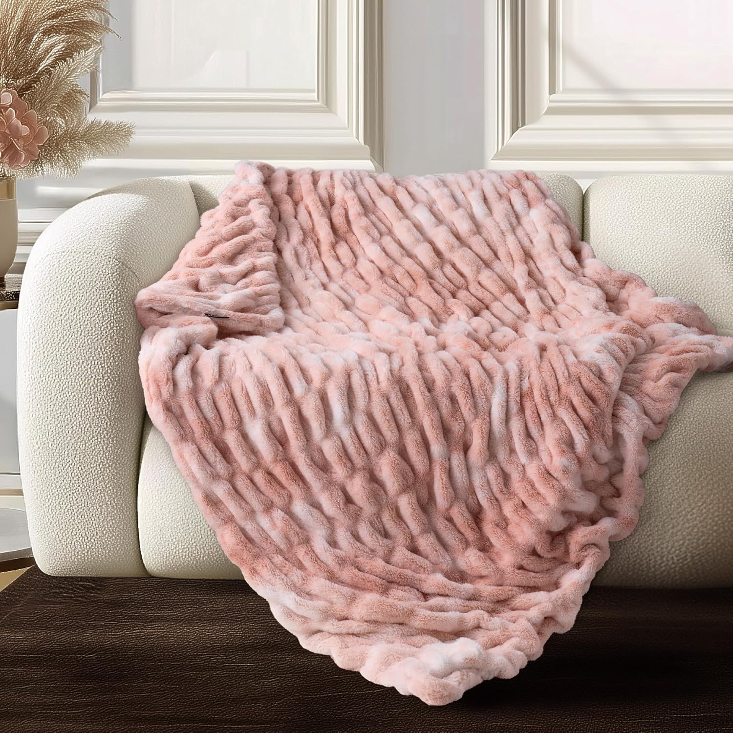 Luxe Beige Throw Pillow — 60" — Double Sided Tie-dye Pink