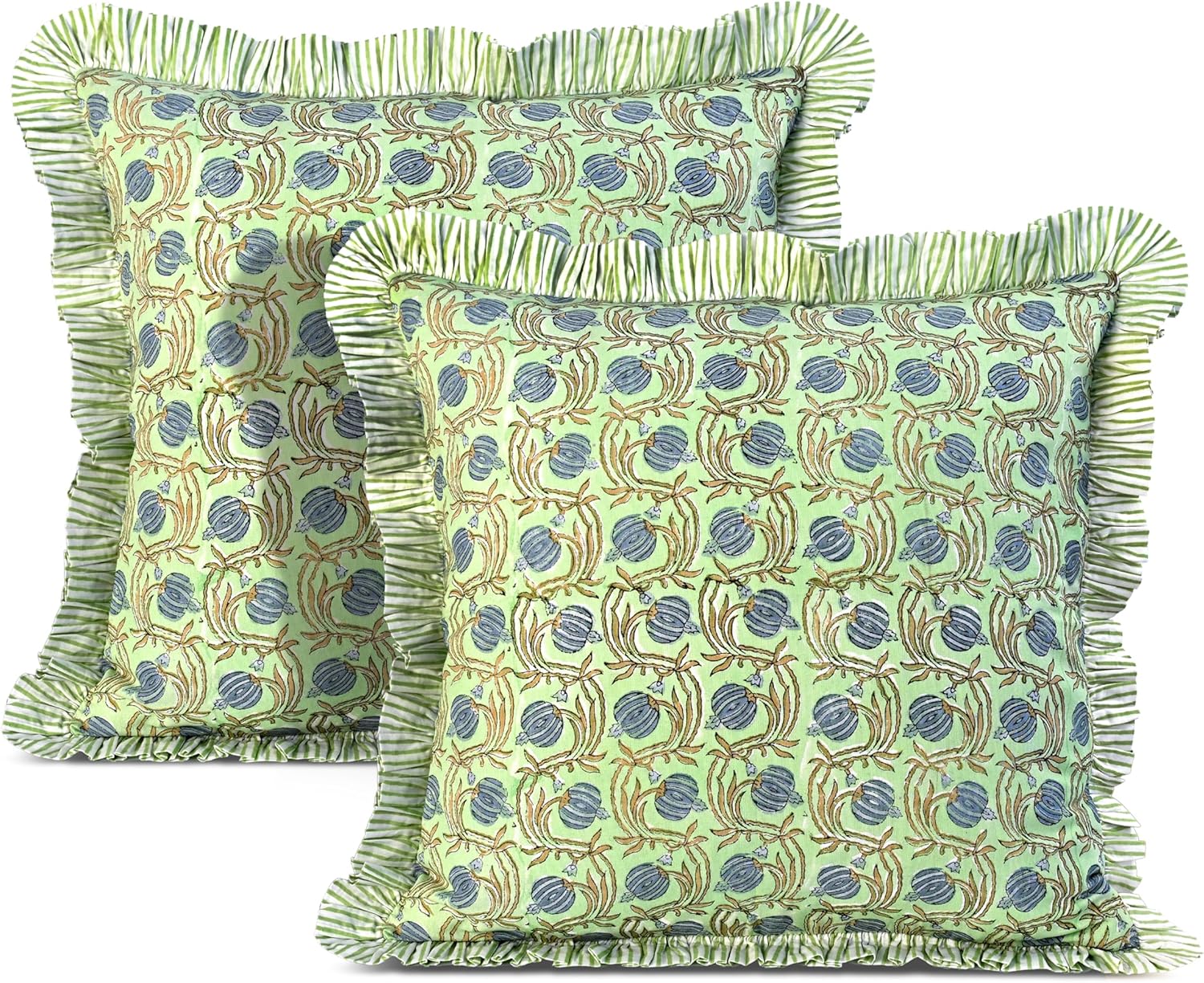 Blue Throw Pillow Cover — 18" — Apple Green Floral