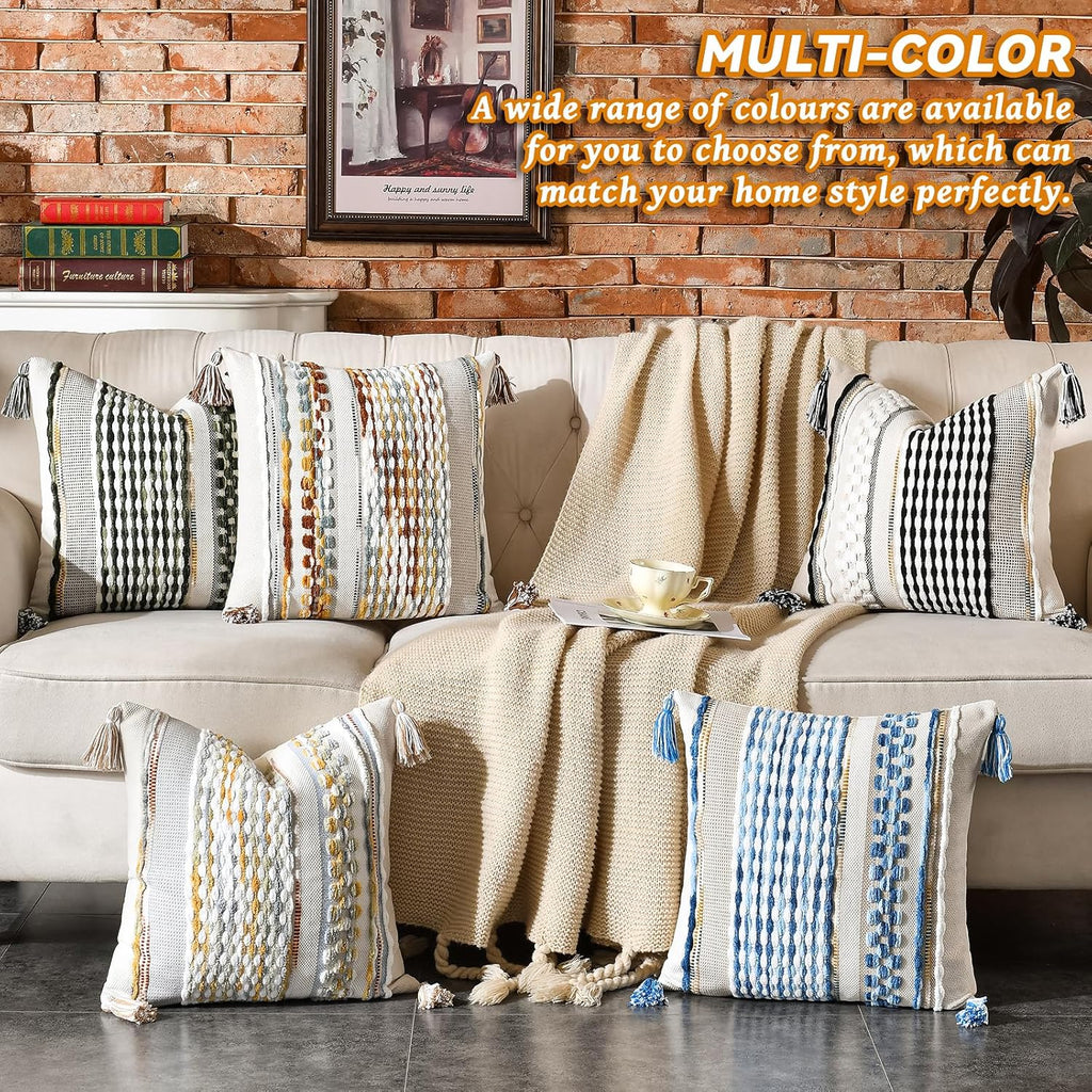 Chenille Boho Beige Throw Pillow Cover — 18" - View 6