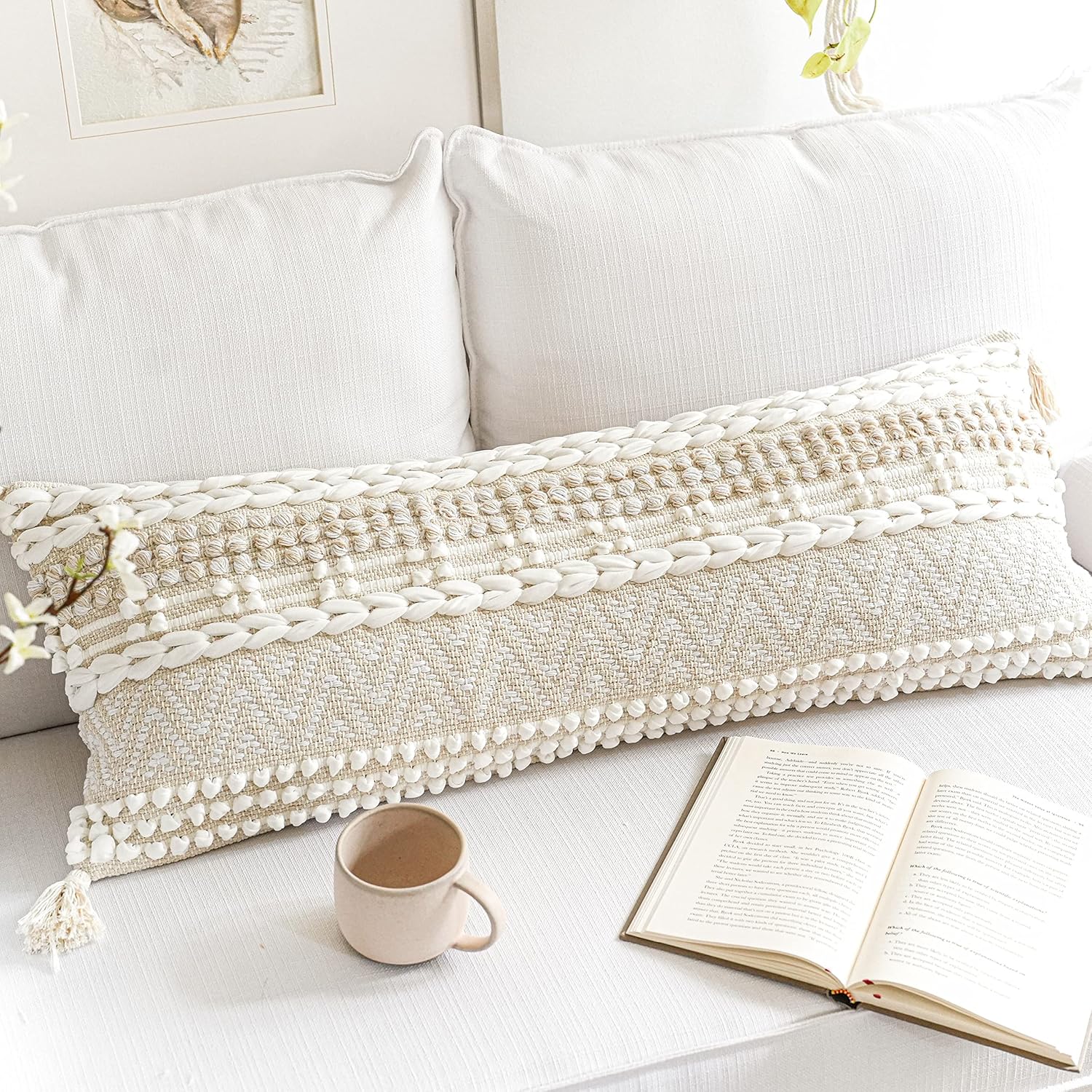 Lumbar Boho Beige Throw Pillow Cover — 36" — 36" x 14" (Pack of 1)