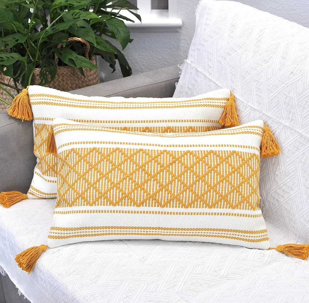 Boho Black Throw Pillow Cover — 20" — Mustard Yellow