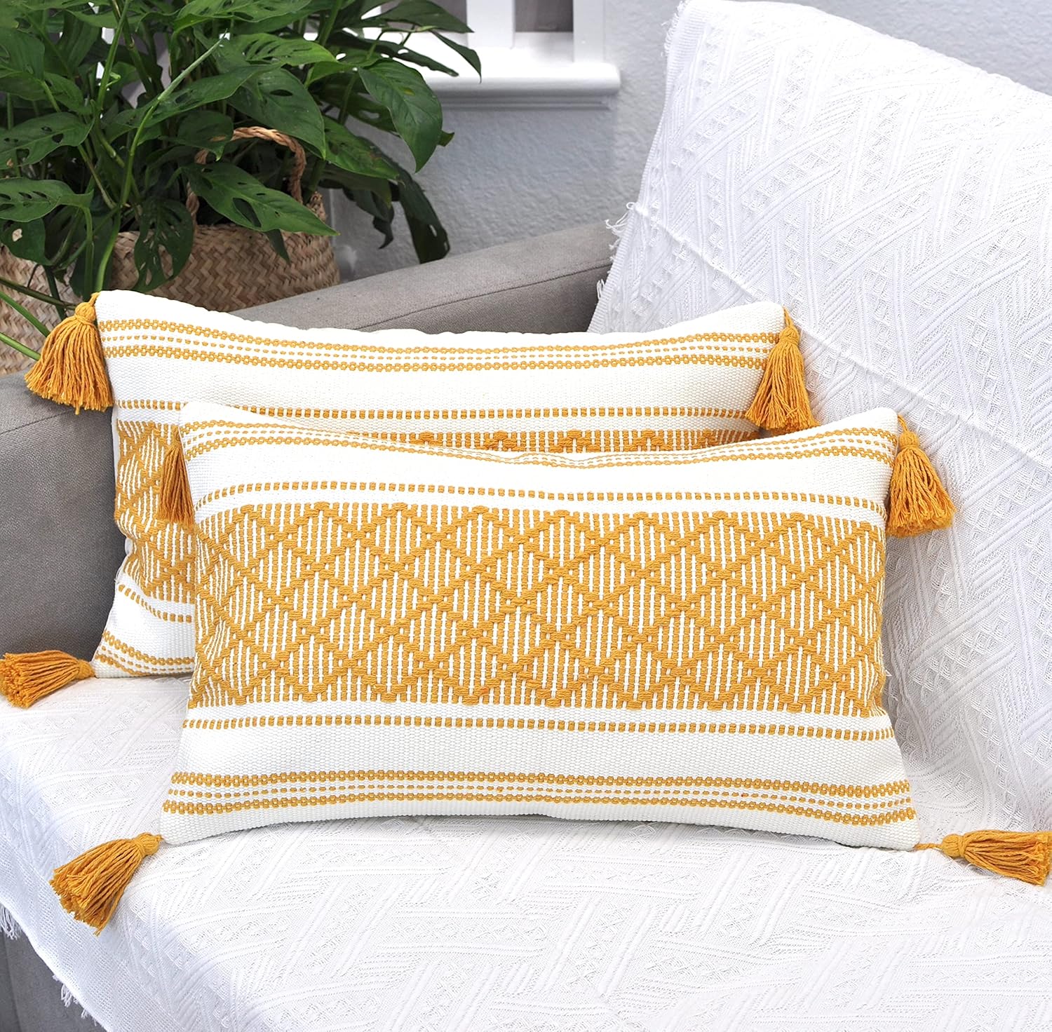 Boho Black Throw Pillow Cover — 20" — Mustard Yellow