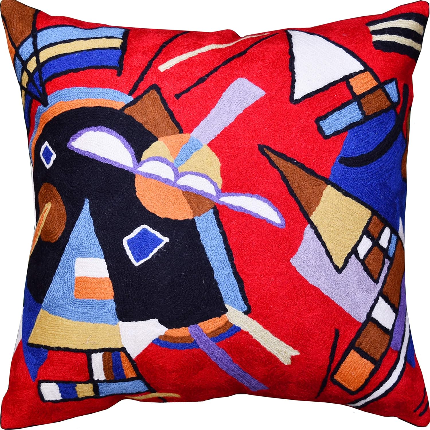 Embroidered Boho Blue Throw Pillow Cover — 18x18 — Bright Red Painting