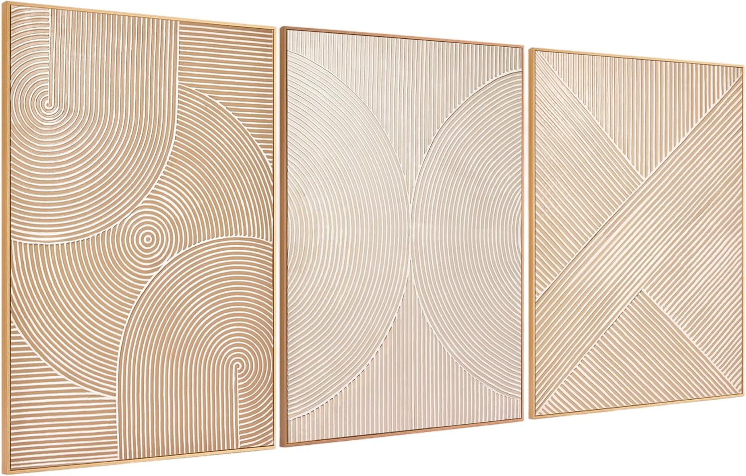 Framed Modern Beige Canvas Wall Art — 24" — 24" x 36" x 3 Panels Framed