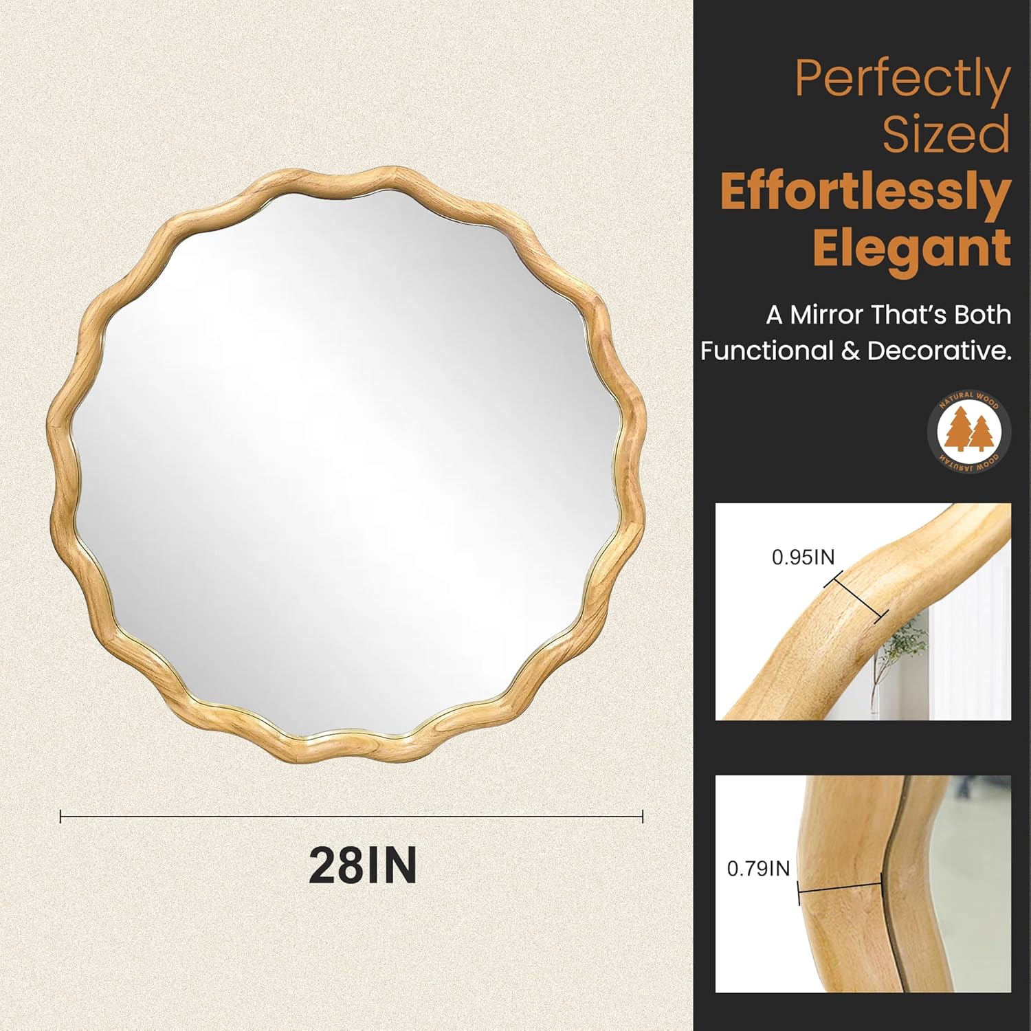 Round Boho Beige Vanity Mirror — 28" - View 2