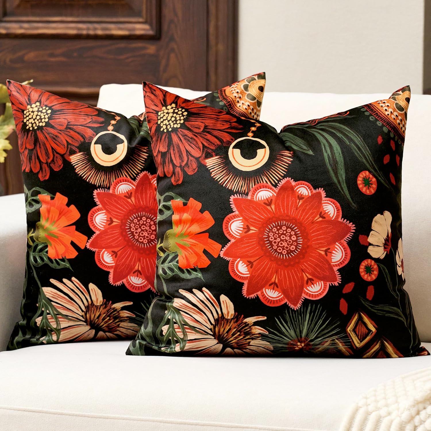 Velvet Boho Orange Throw Pillow Cover — 18" — Crimson Shadow