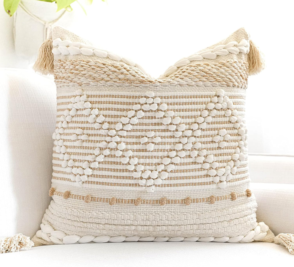 Lumbar Boho Beige Throw Pillow Cover — 36" — 20" x 20" (Pack of 1)