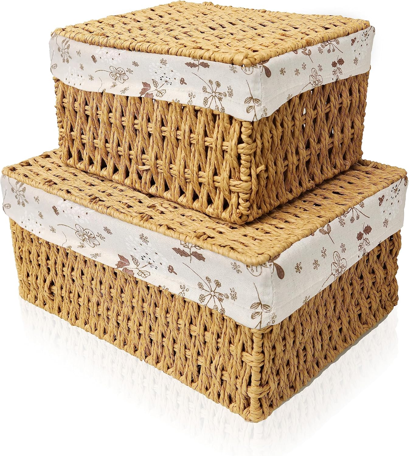 Boho Rattan Storage Basket — Set of 4 — WITH LINER