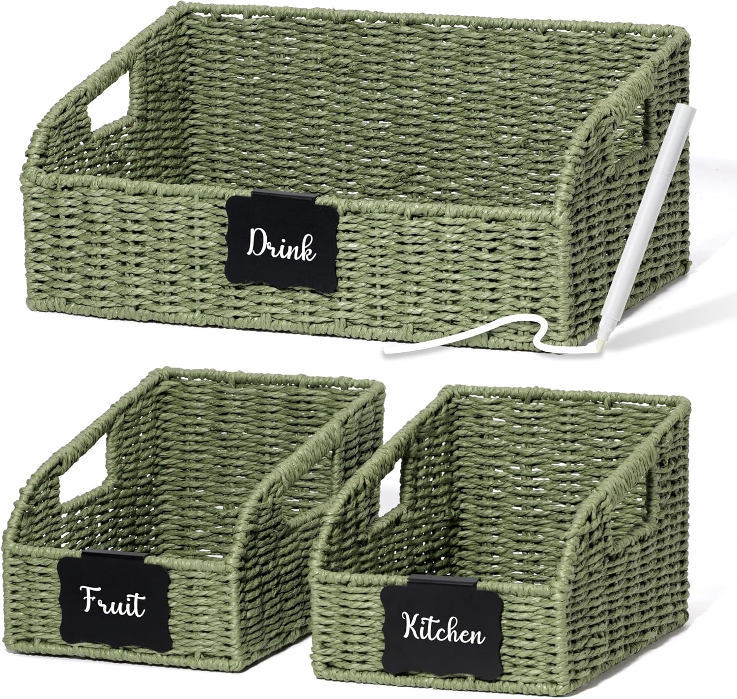 Handwoven Boho Beige Storage Bin — Green * Paper