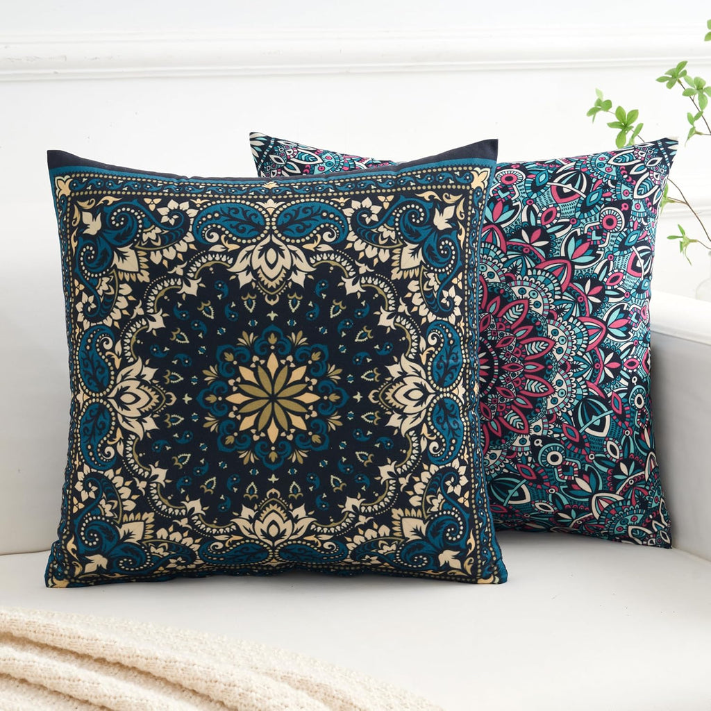 Velvet Boho Blue Throw Pillow Cover — 18" - View 4