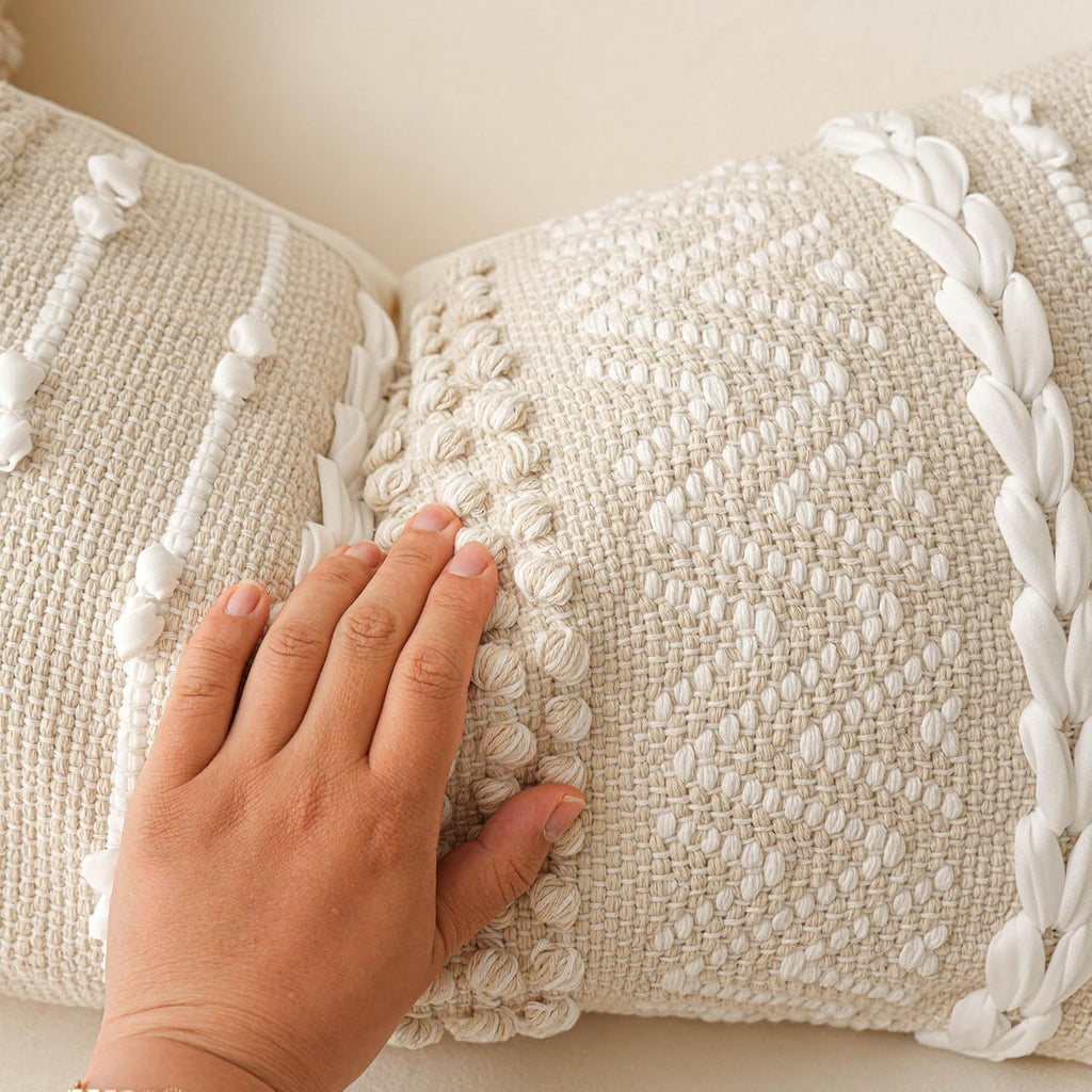 Lumbar Boho Beige Throw Pillow Cover — 36" - View 3