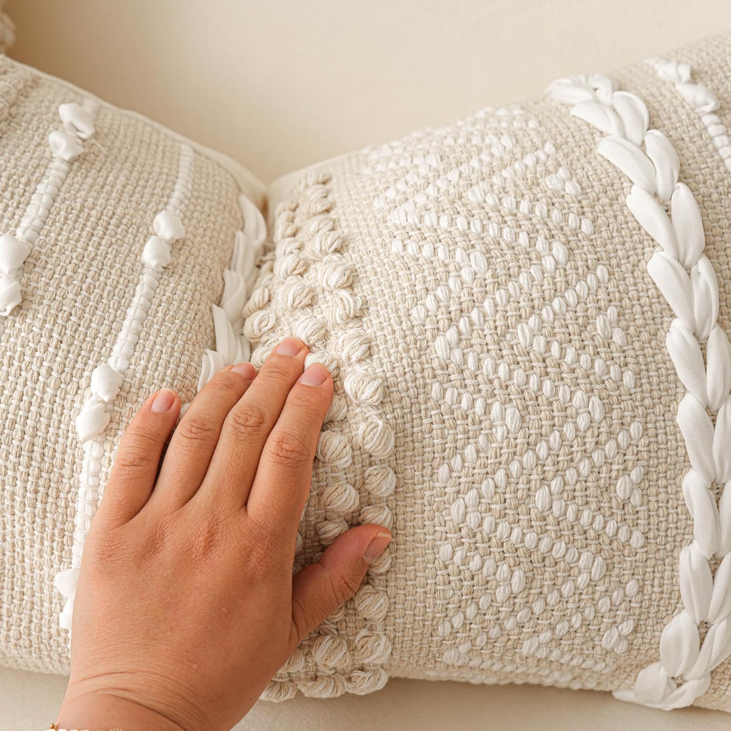 Lumbar Boho Beige Throw Pillow Cover — 36" - View 3