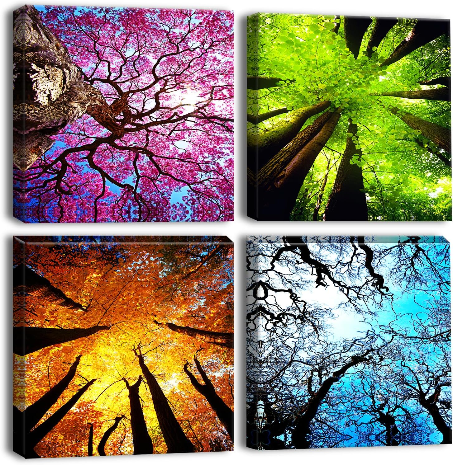 Framed Modern Beige Wall Art — 12" — Four Seasons of the Forest