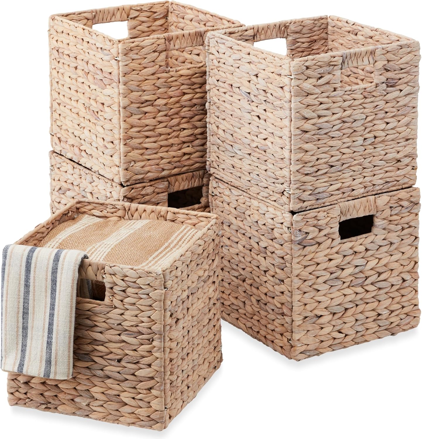 Handwoven Boho Beige Storage Basket — 5x10 — 13x13in