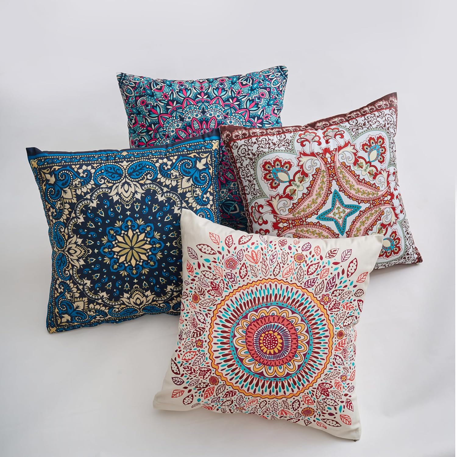 Velvet Boho Blue Throw Pillow Cover — 18" — 20" x 20" (Pack of 4)