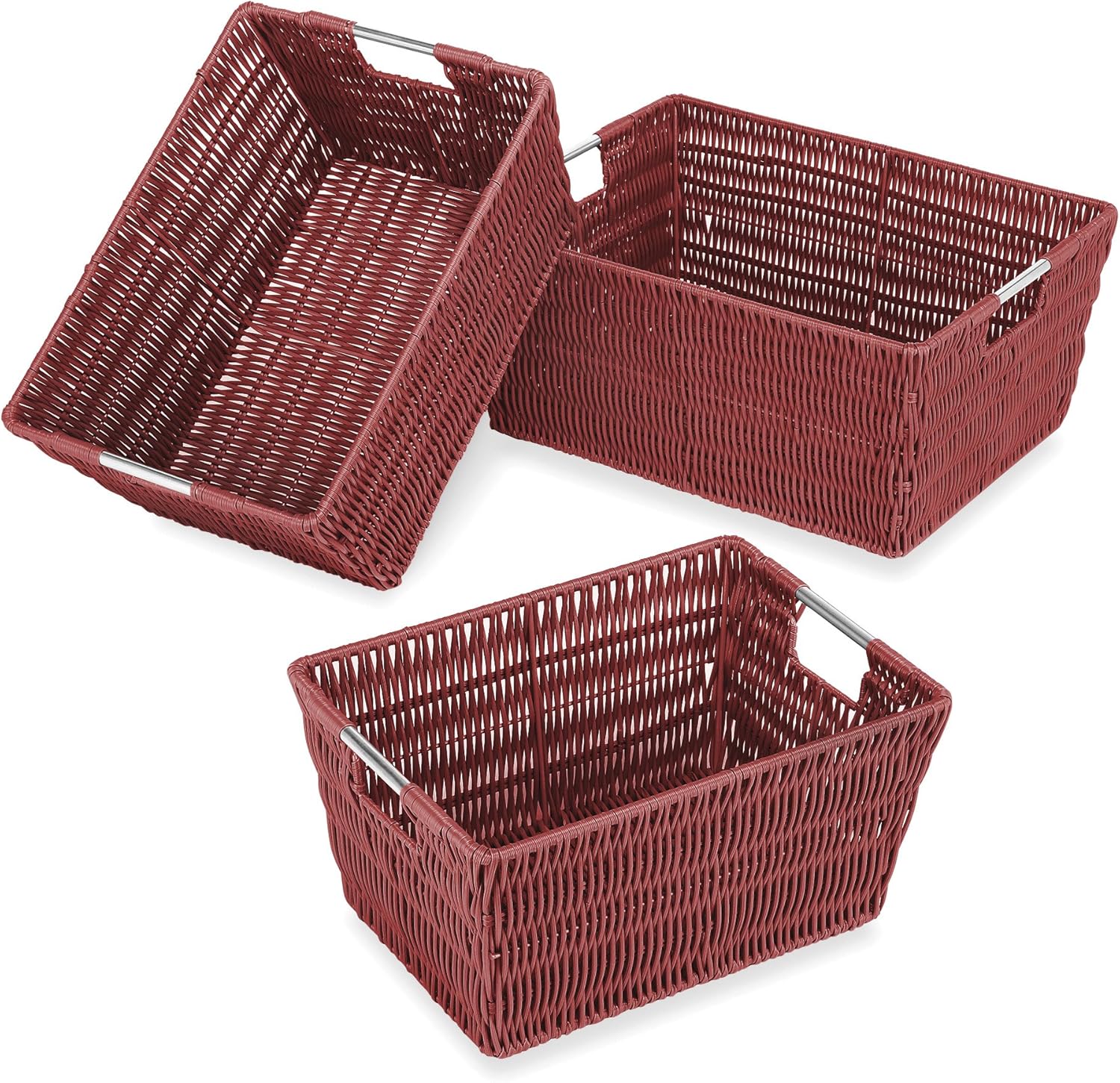 Boho Blue Woven Basket — Red