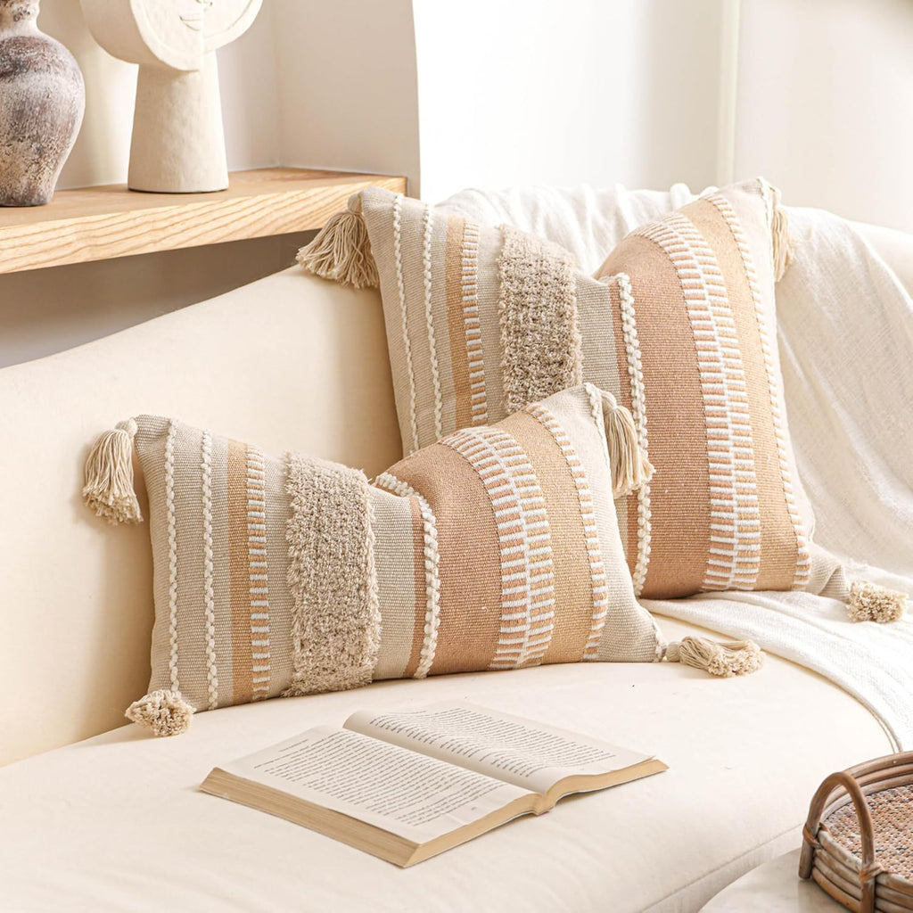 Tufted Boho Beige Throw Pillow Cover — 20" - View 8