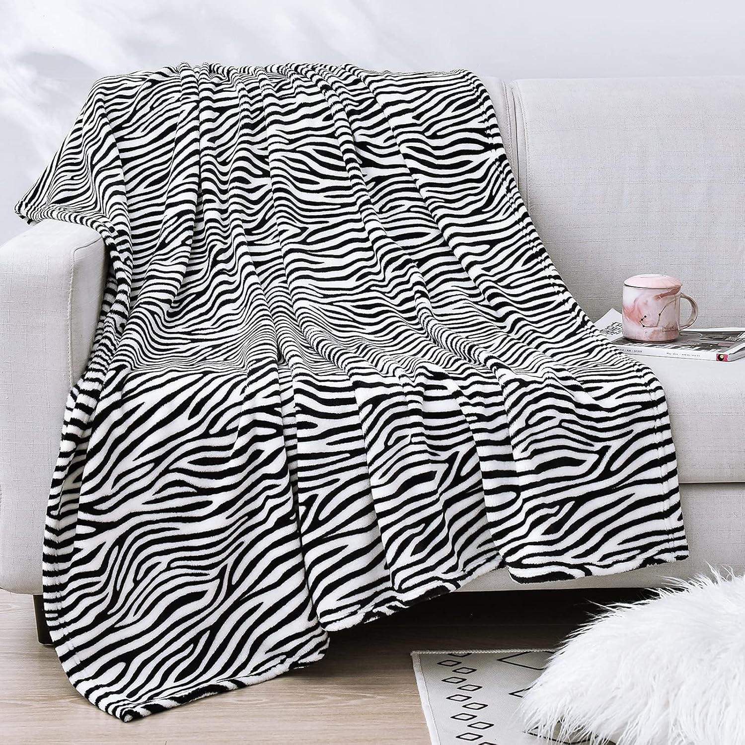 Black Throw Pillow — 60" — Zebra-black and White