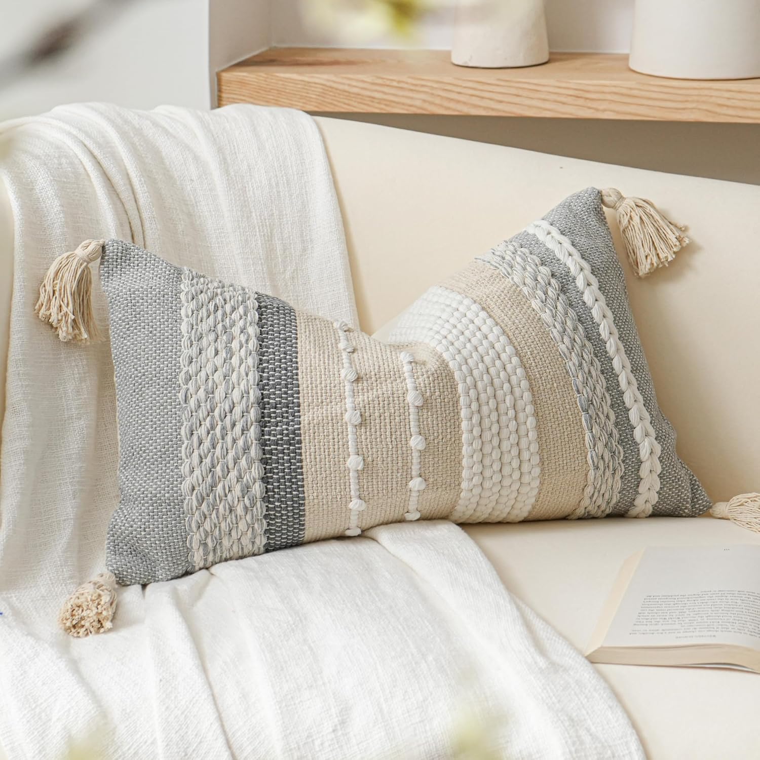 Lumbar Boho Blue Pillow Cover — 36" — 24" x 14" (Pack of 1)