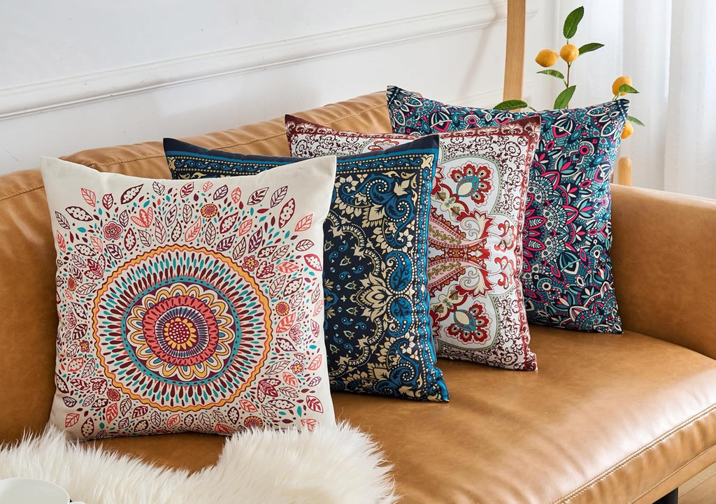 Velvet Boho Blue Throw Pillow Cover — 18" - View 6