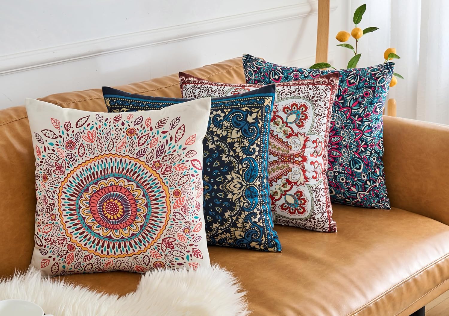 Velvet Boho Blue Throw Pillow Cover — 18" - View 6