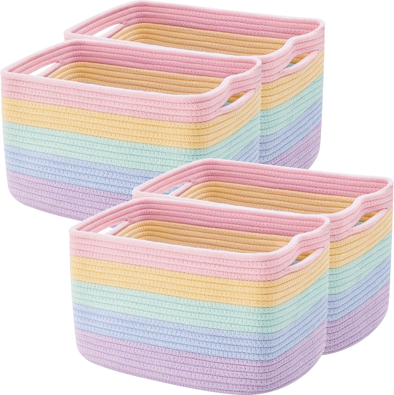 Boho Brown Storage Basket — Set of 4 — Pastel Rainbow