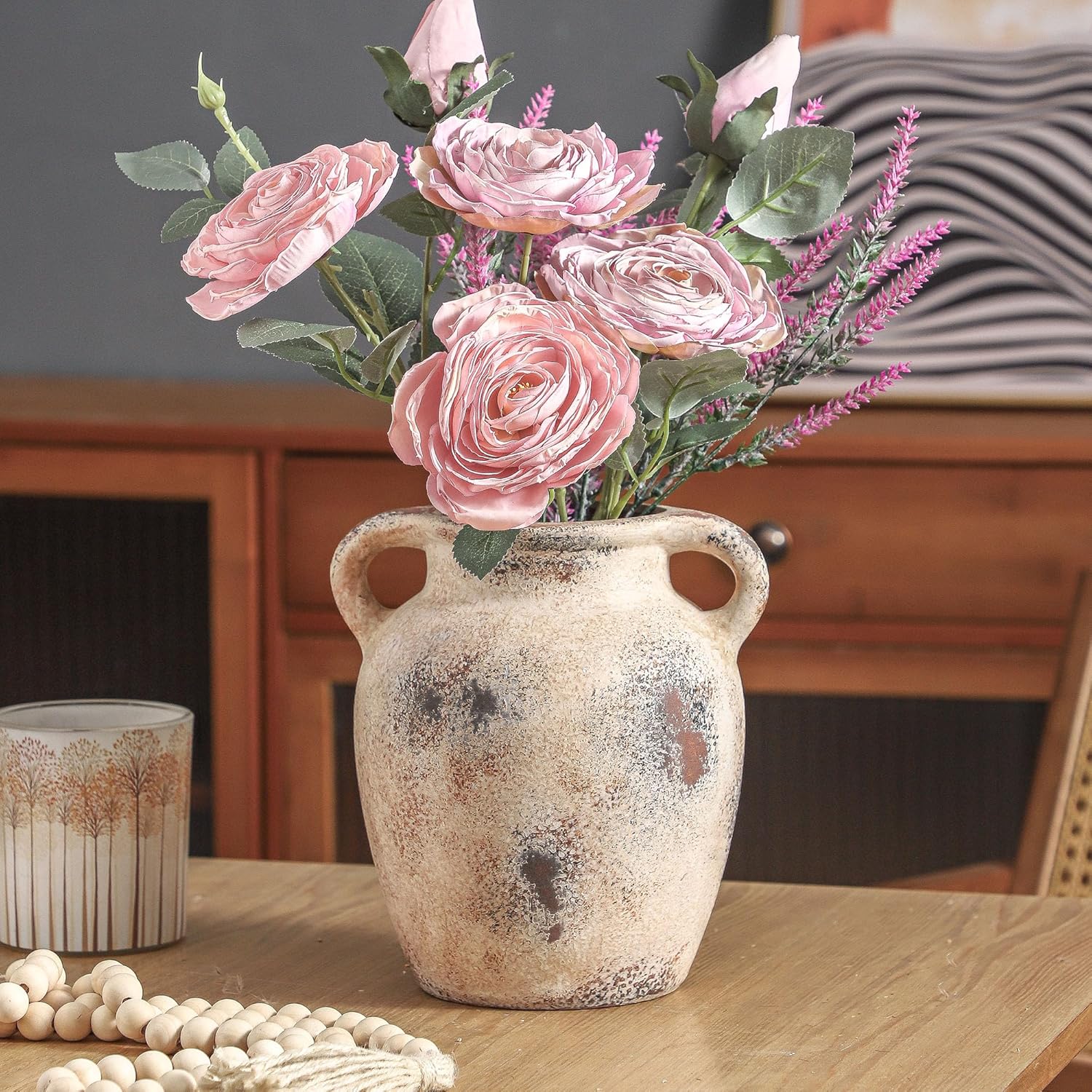 Vintage Blue Decorative Vase — 9.7" — Rustic -7.8 in