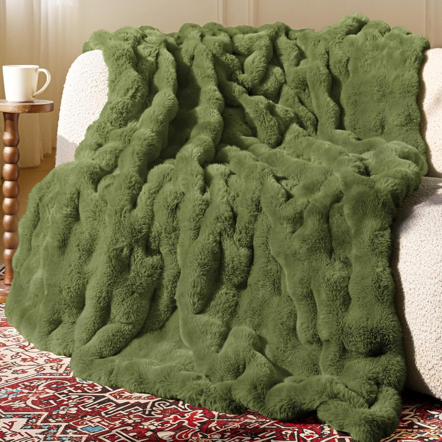 Luxe Beige Throw Pillow — 60" — Green