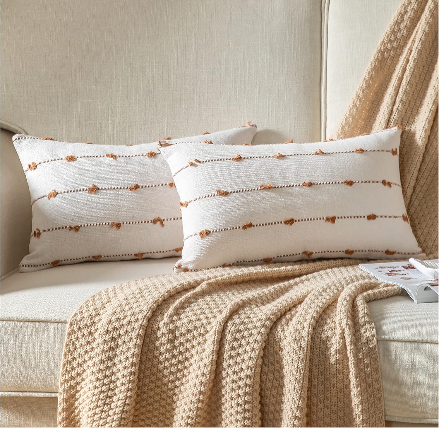 Boho Black Throw Pillow Cover — 22" — Brown Off White
