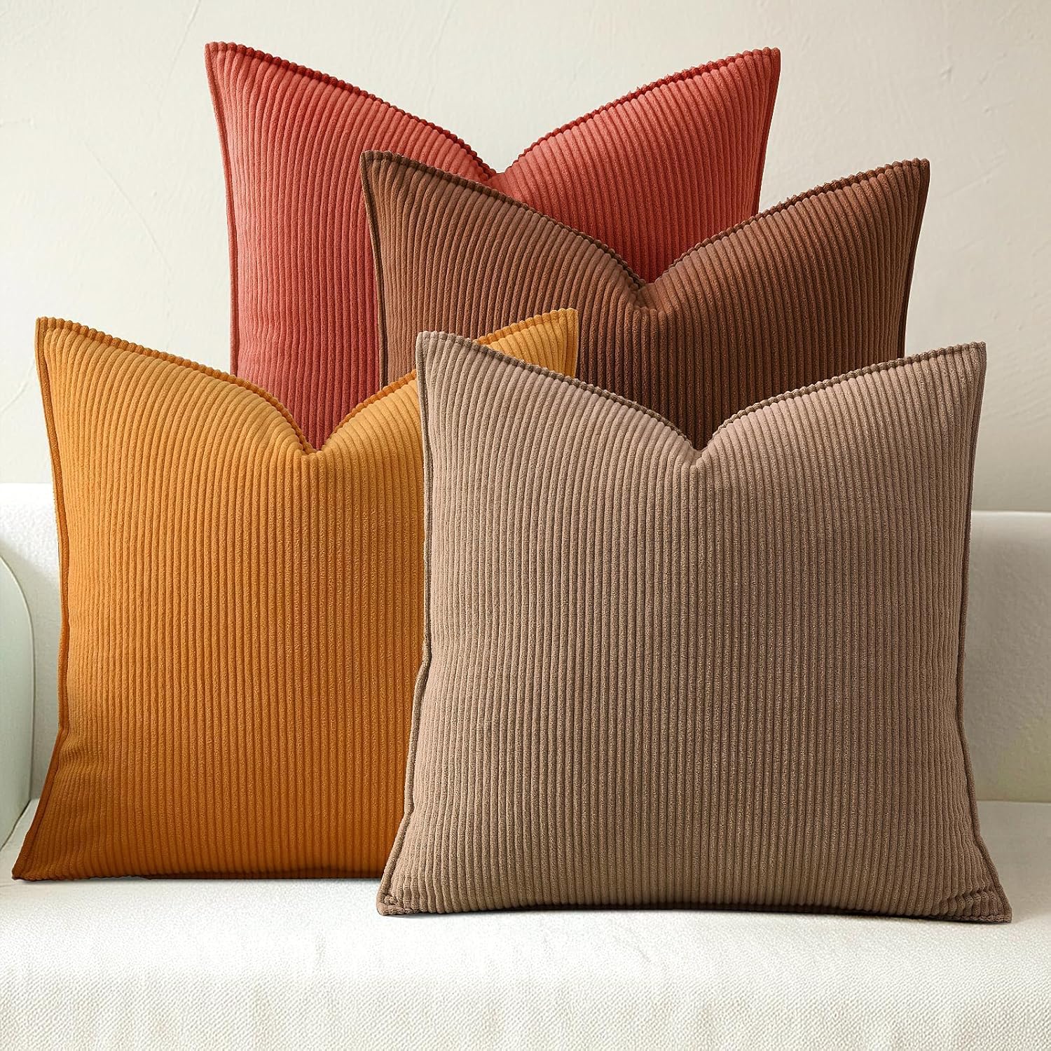 Velvet Boho Beige Throw Pillow Cover — 18" — 18" x 18" (Pack of 4)