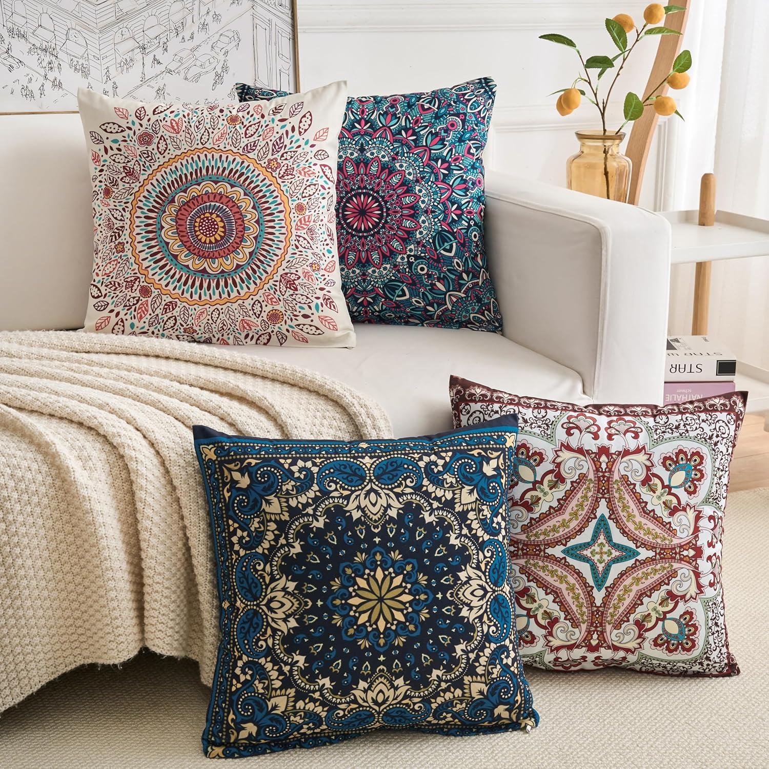 Velvet Boho Blue Throw Pillow Cover — 18" - View 7