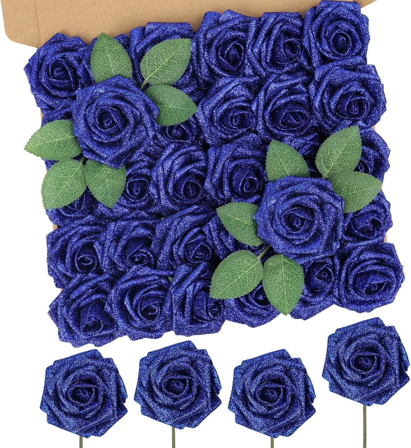 Beige Artificial Flowers — Glitter Royal Blue