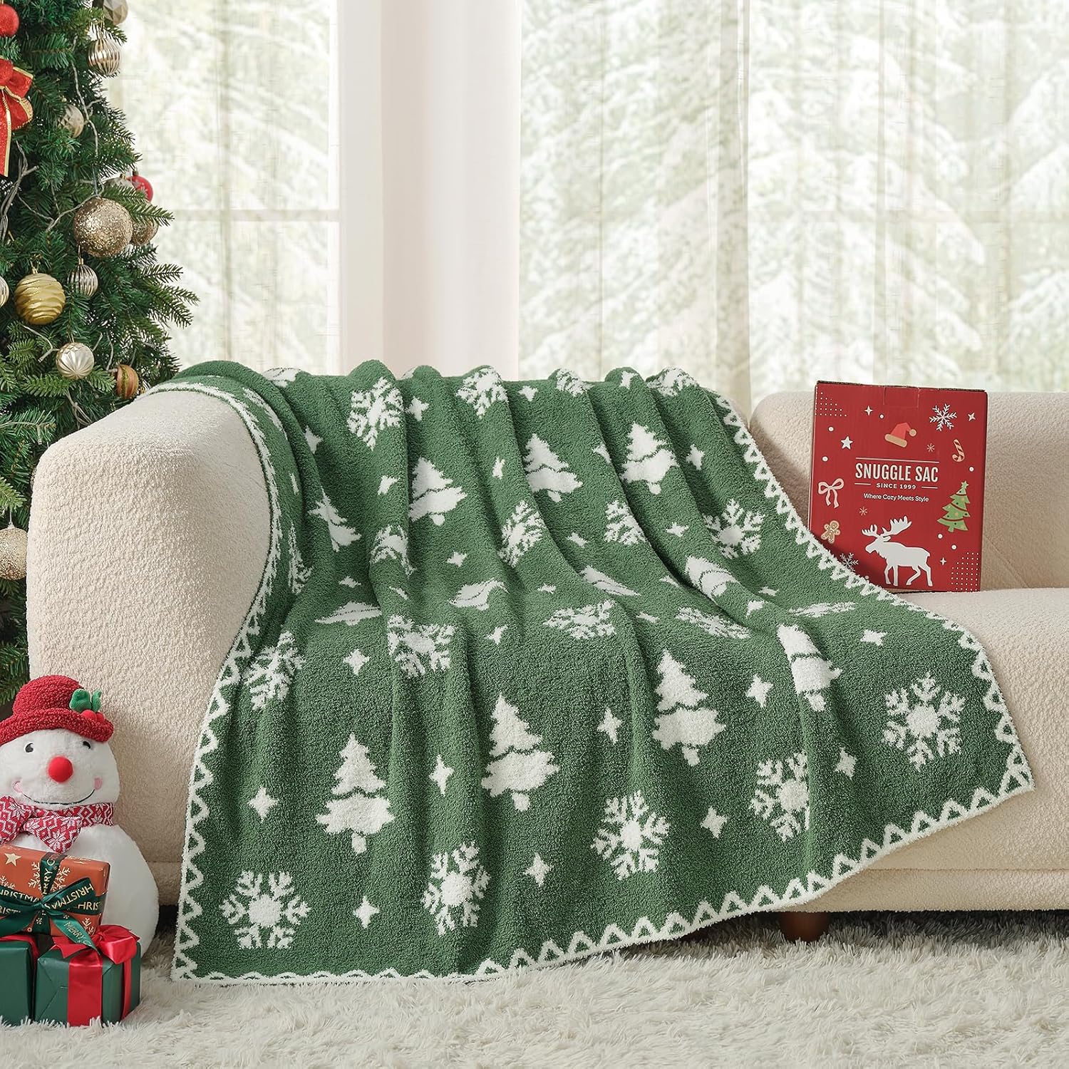 Red Throw Pillow — 50" — Fairy Isle Christmas Tree