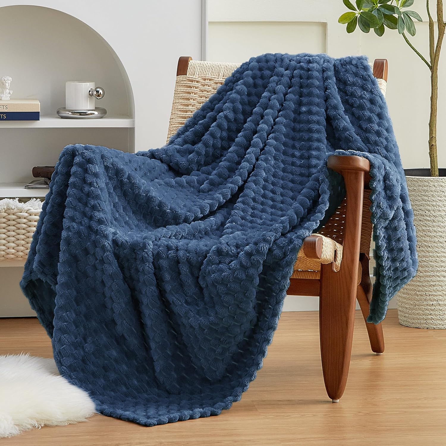 Beige Throw Pillow — 50" — Dark Blue