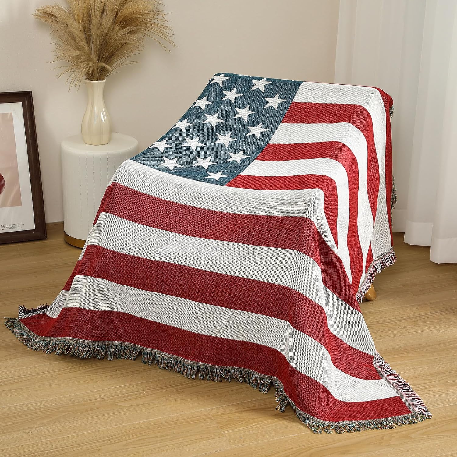 Boho Rattan Wall Art — 51" — American Flag Style