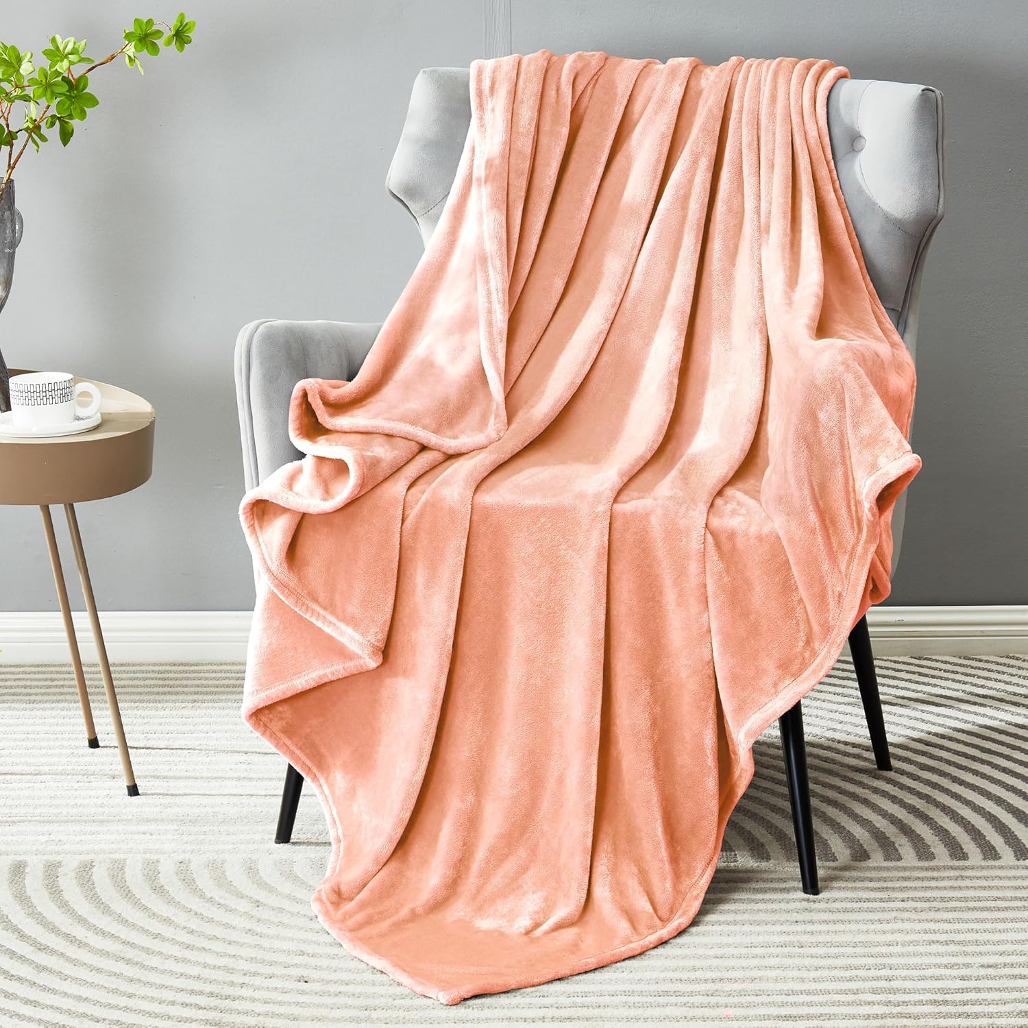 Velvet Luxe Beige Throw Pillow — 50" — Plain - Peach