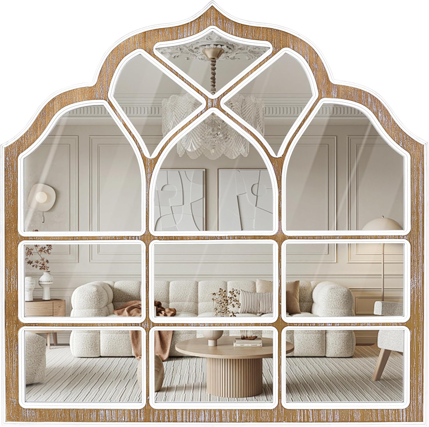 Round Beige Wall Mirror — 30" — H - Window - 36x36 in