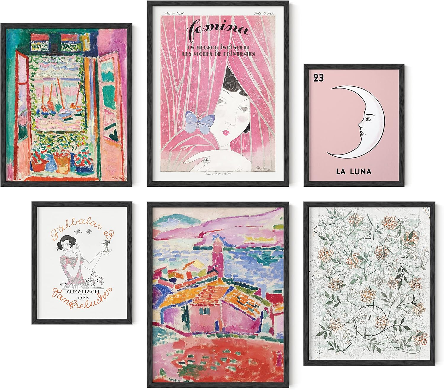 Framed Black Wall Decor — Set of 6 — Pink Class