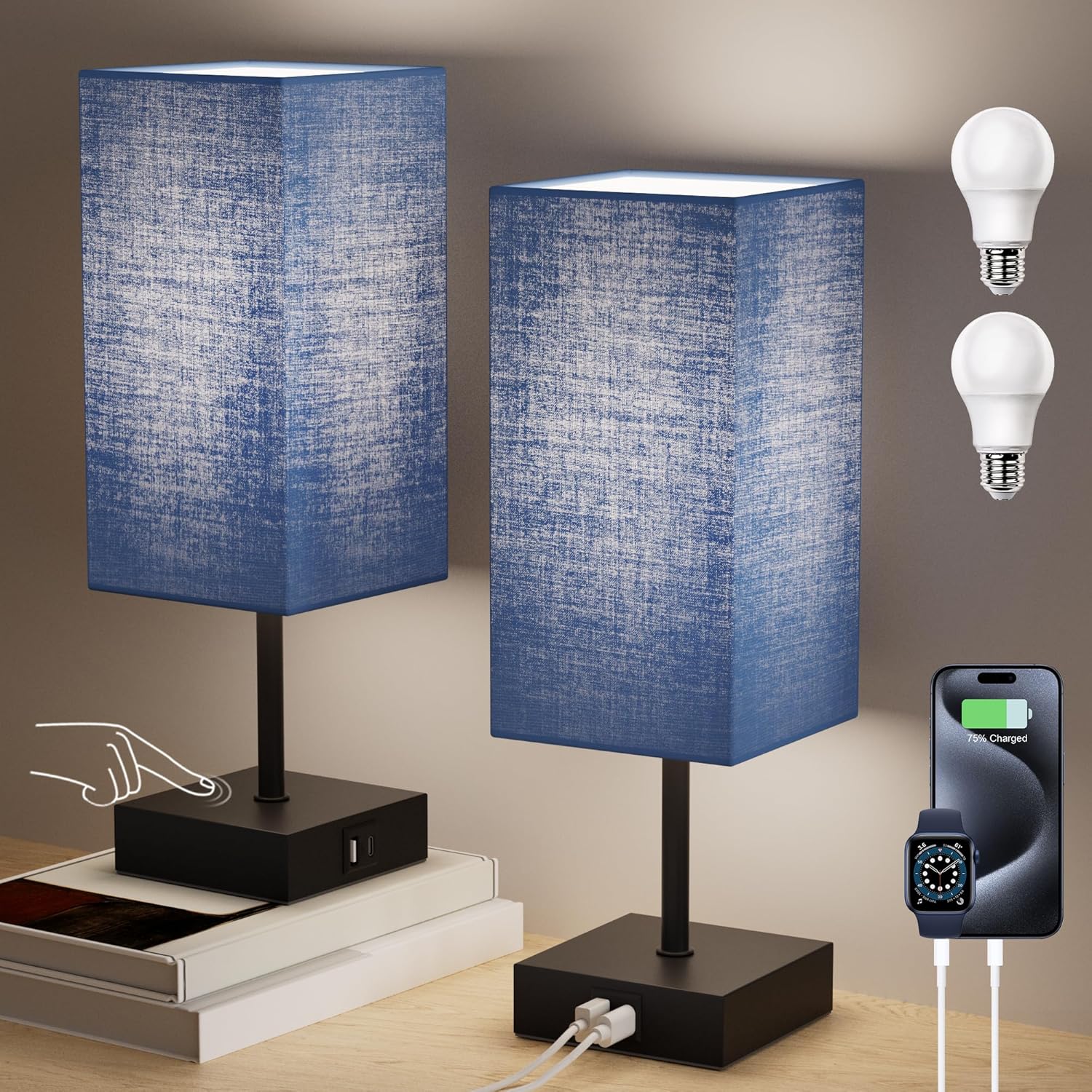 Dimmable Beige Table Lamp — Upgraded Navy Blue