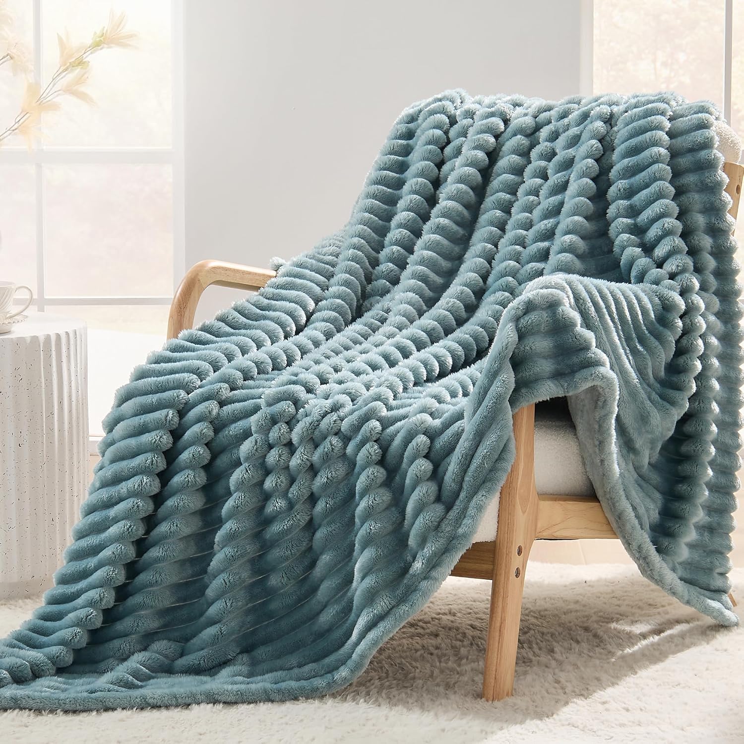 Beige Throw Pillow — 50" — Dusty Blue