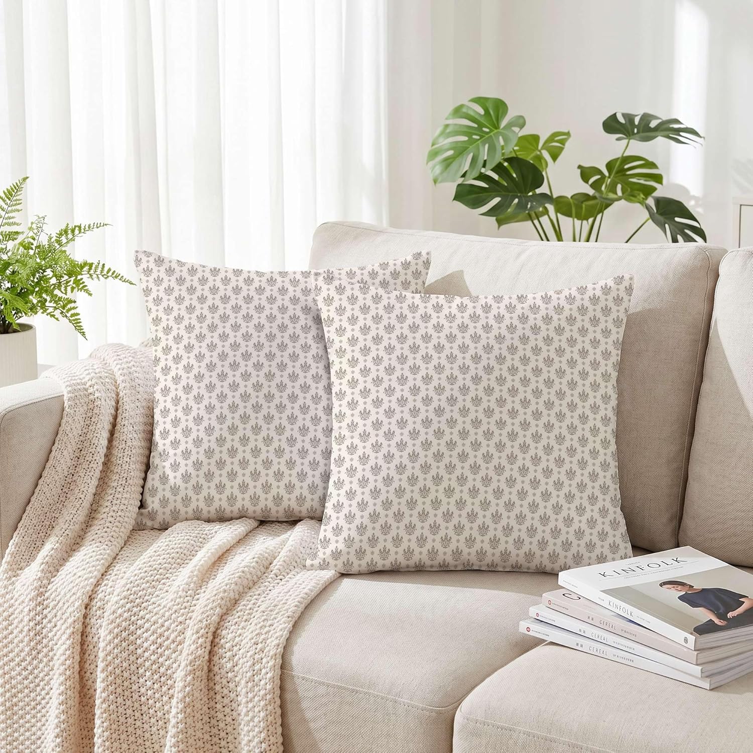 Vintage Boho Beige Throw Pillow Cover — 18" - View 2