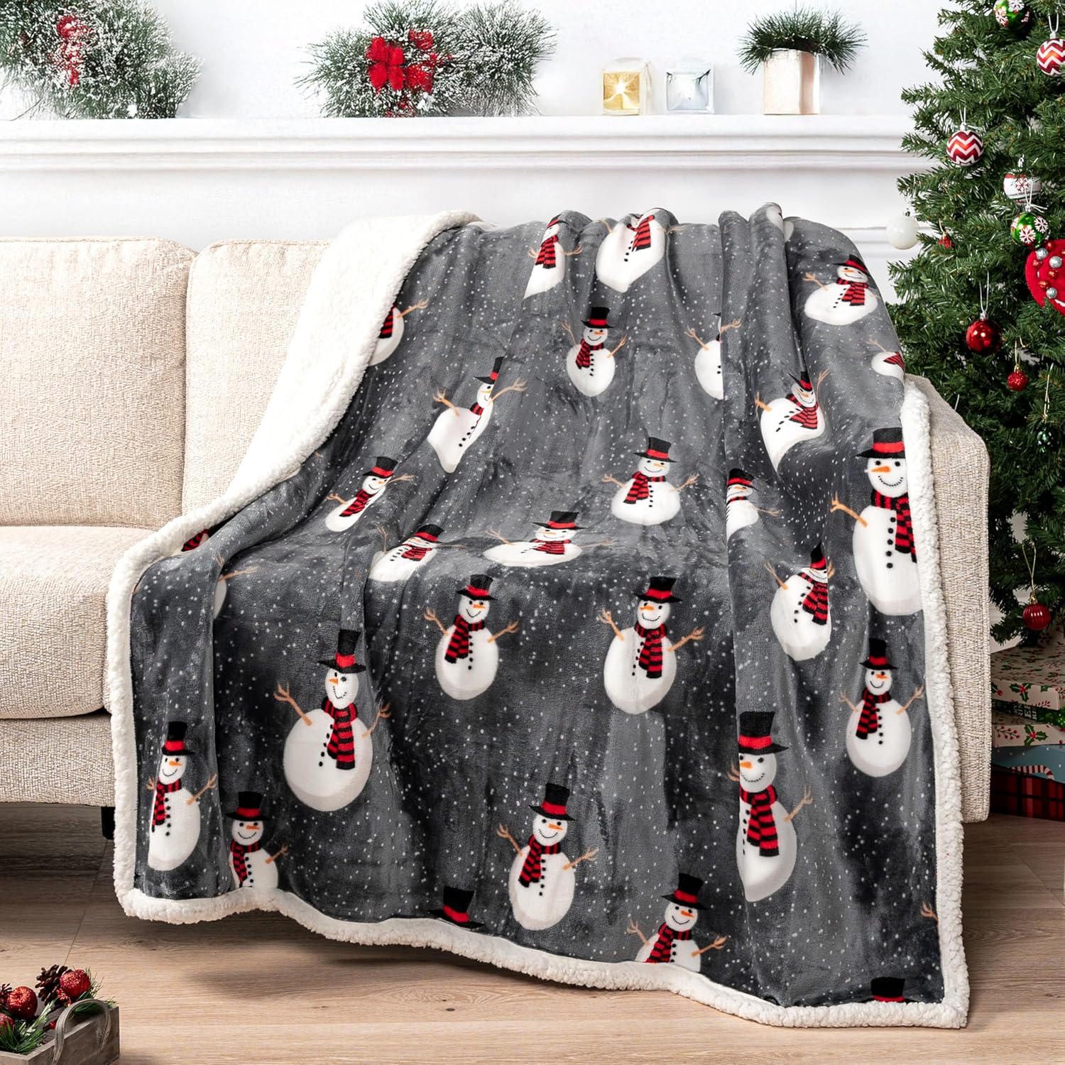 Beige Throw Pillow — 60" — Snowman Charcoal