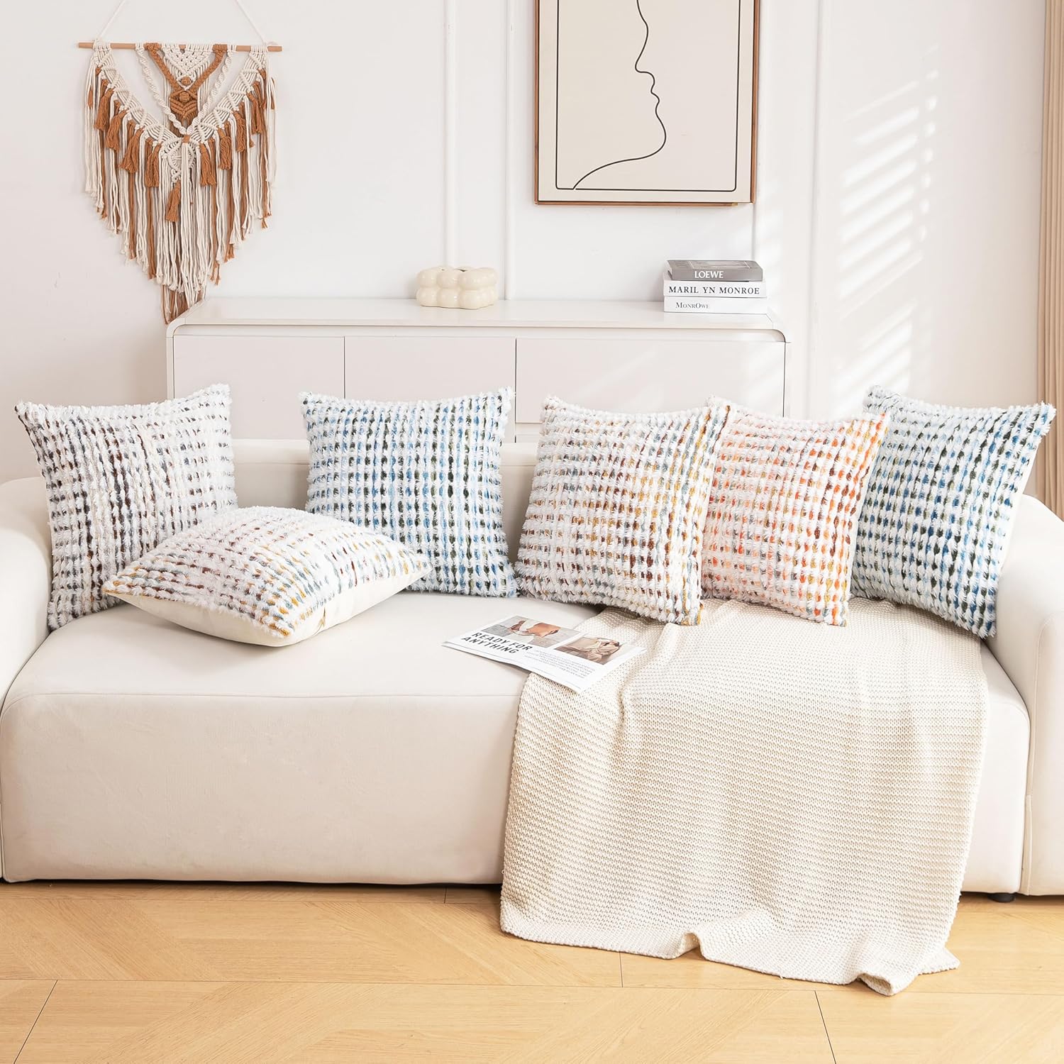Tufted Boho Blue Throw Pillow Cover — 18" - View 6