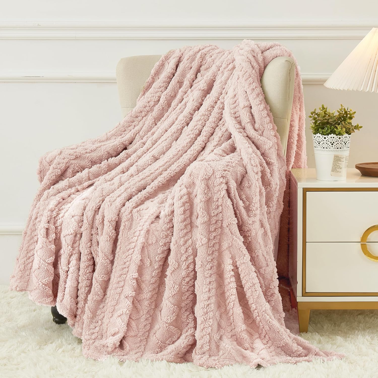 Beige Throw Pillow — 50" — Pink
