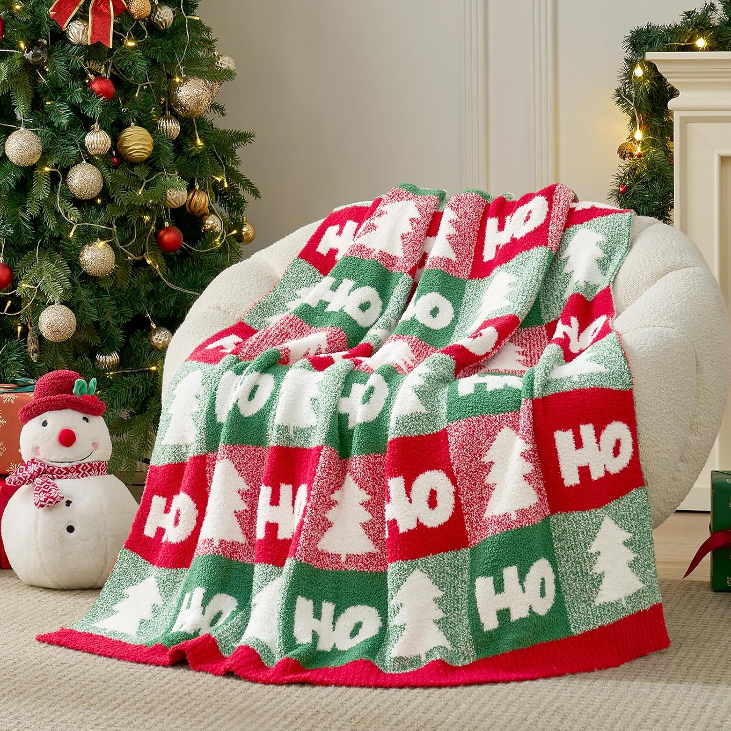 Green Throw Pillow — 60" — Red/Green Hohoho Checker