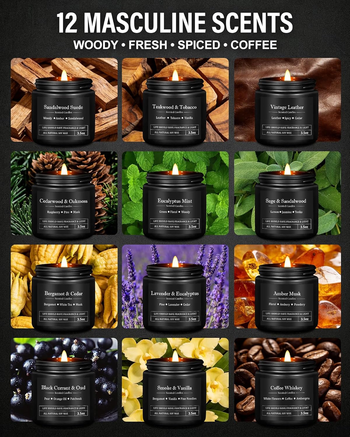 Soy Wax Black Scented Candle — 12x8 - View 2