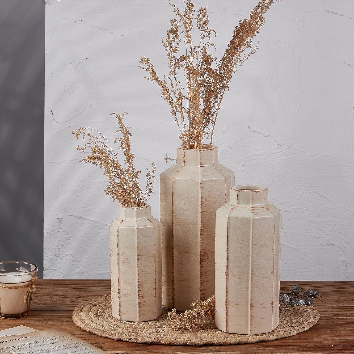 Antique Farmhouse Beige Vase Set — 5" — 18096lms-ec-beige